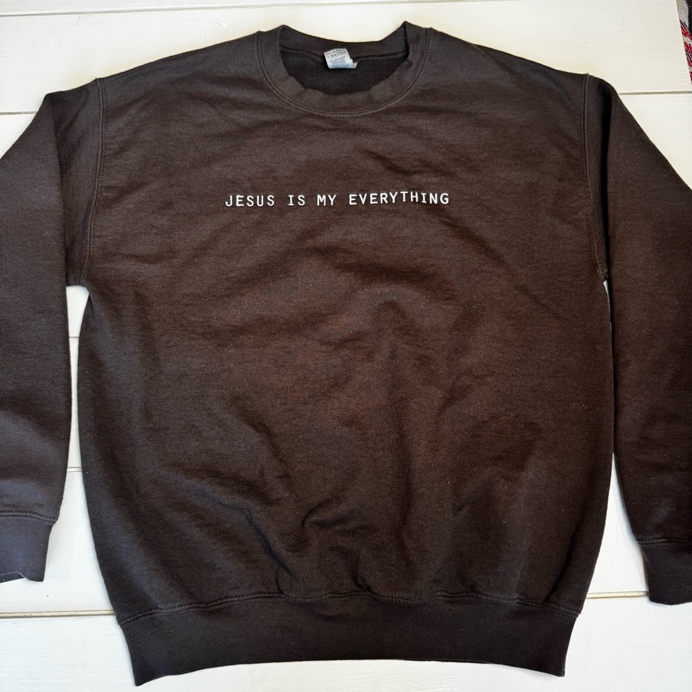 Faith Christian Embroidered Gildan Dark Espresso Brown Crewneck Sweatshirt
